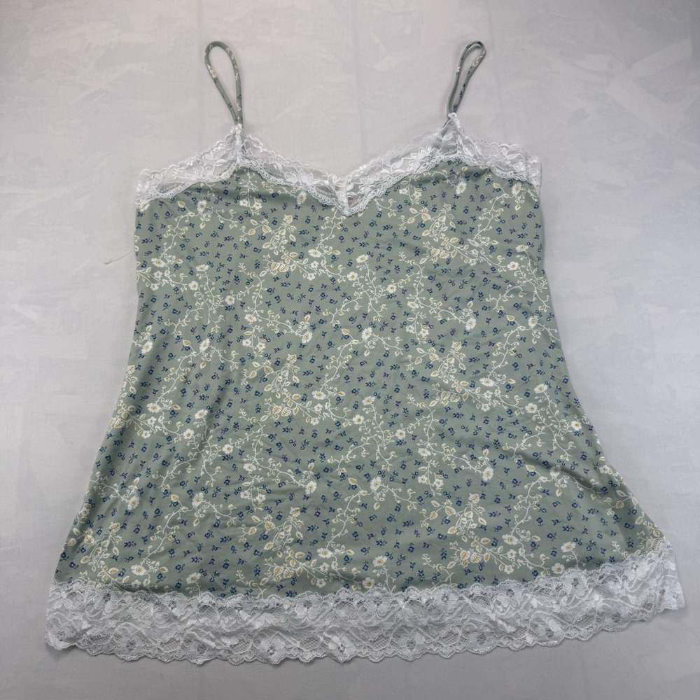 Celeste Sage Green Floral Print Lace Trim Camisole